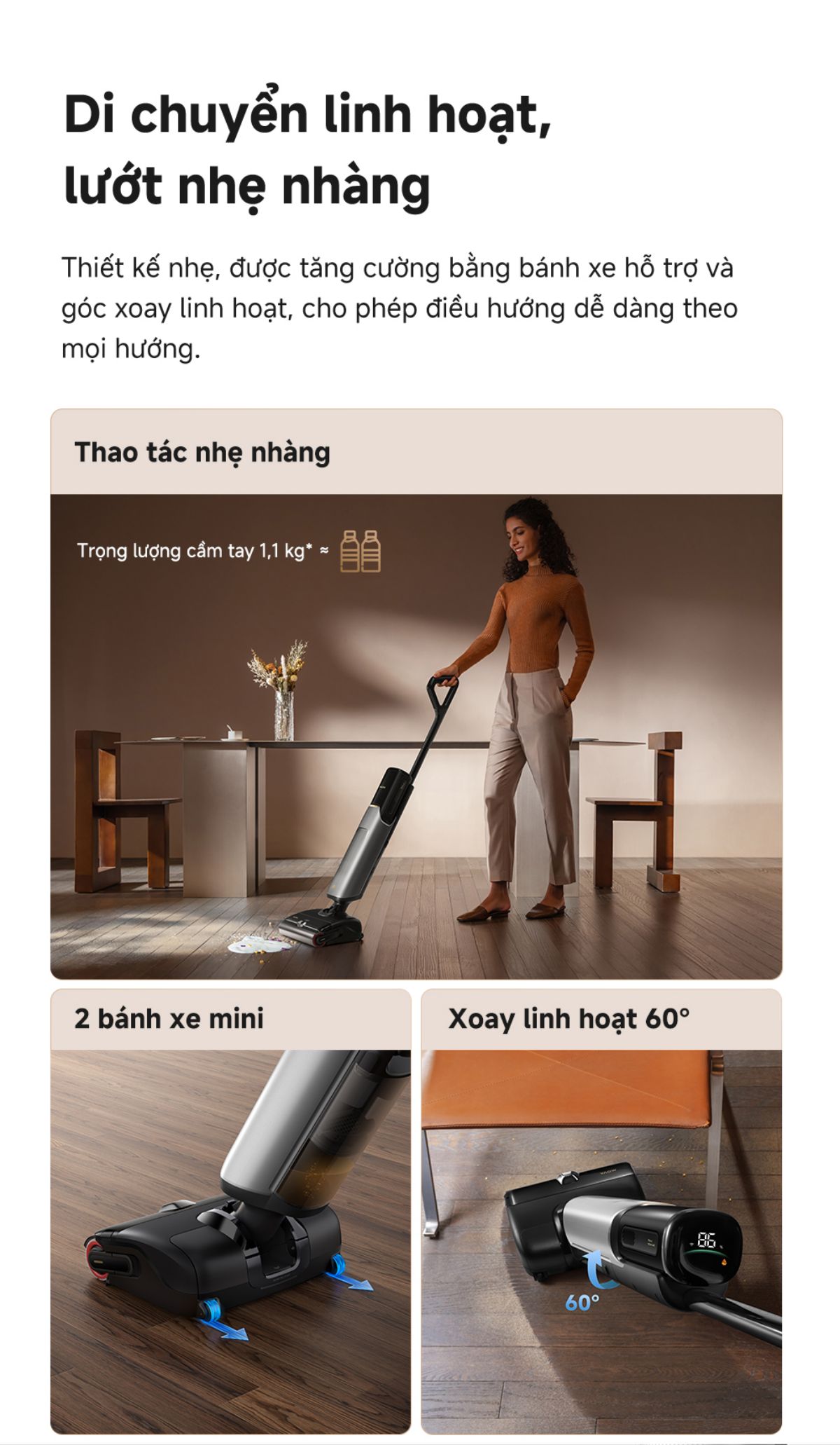 Dreame Mova X4 Pro gập nghiêng 180°