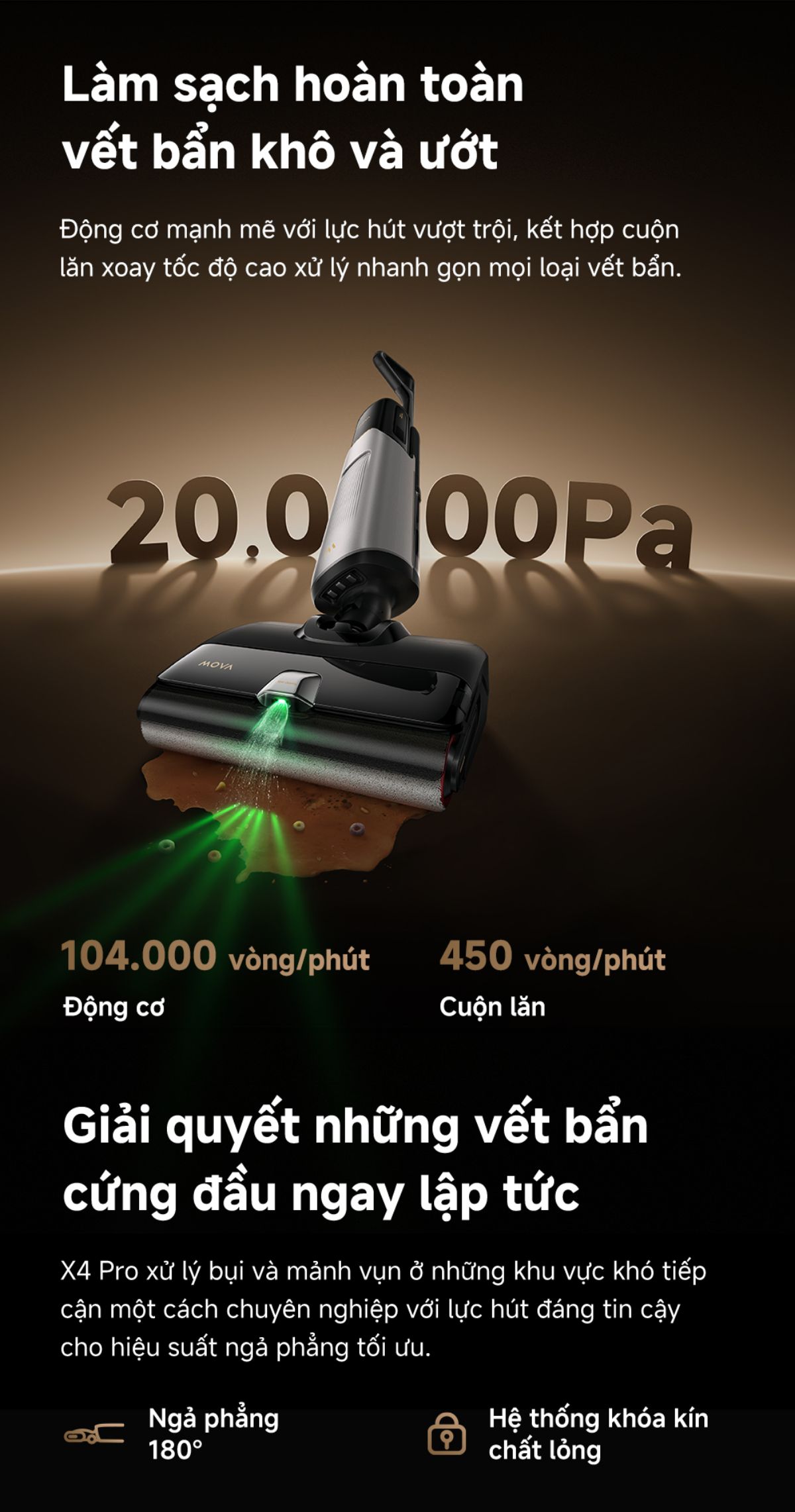 Dreame Mova X4 Pro gập nghiêng 180°