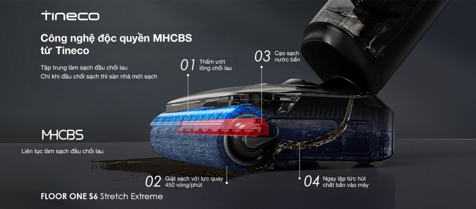 Tineco S6 Stretch Extreme gập nghiêng 180°