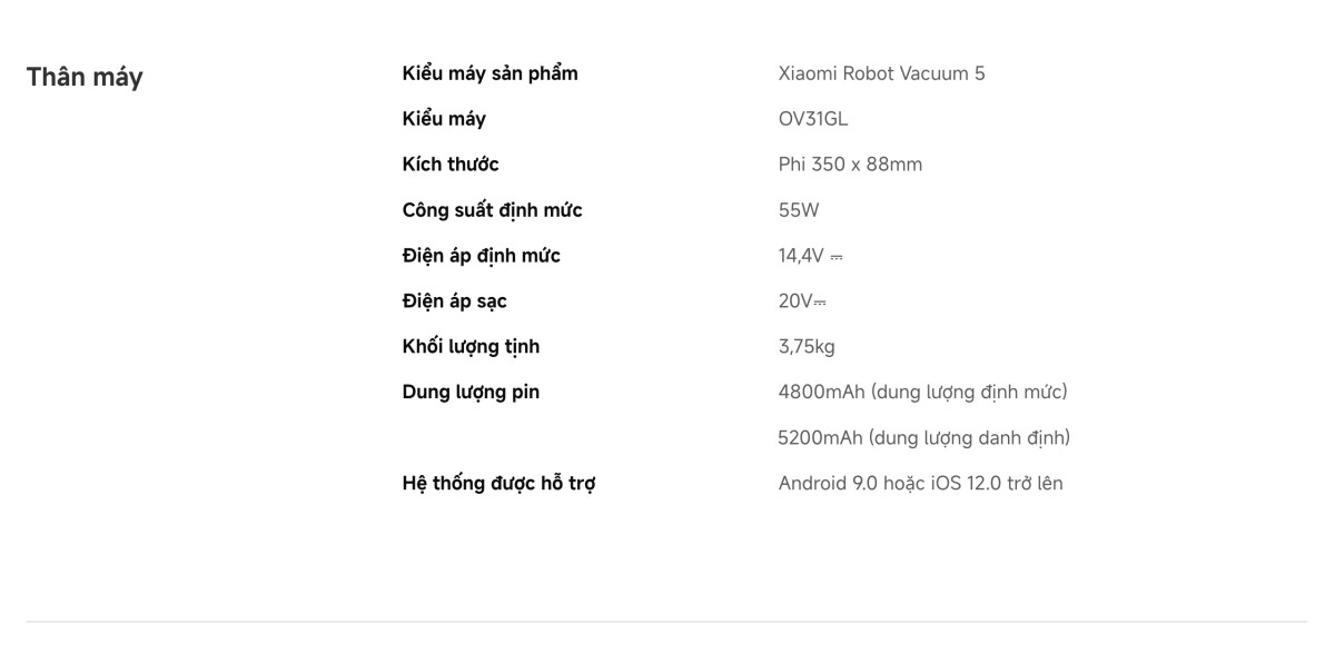Robot hút bụi Xiaomi Robot Vacuum 5