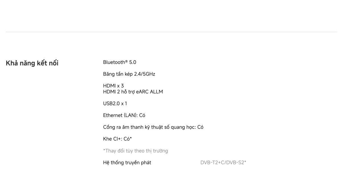 Tivi Xiaomi A 65 Inch - 2026 Bản Quốc Tế - 4K/60Hz - 2GB/8GB