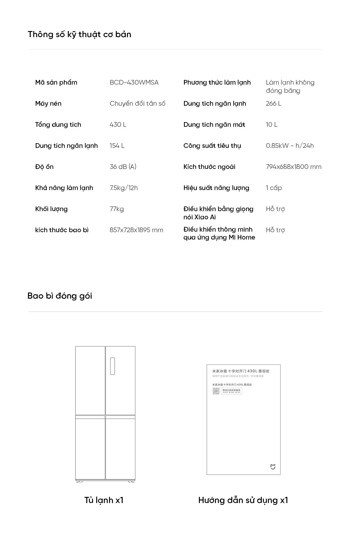 Tủ lạnh Xiaomi Mijia 430L, 4 cánh, ion khử khuẩn, cấp đông nhanh